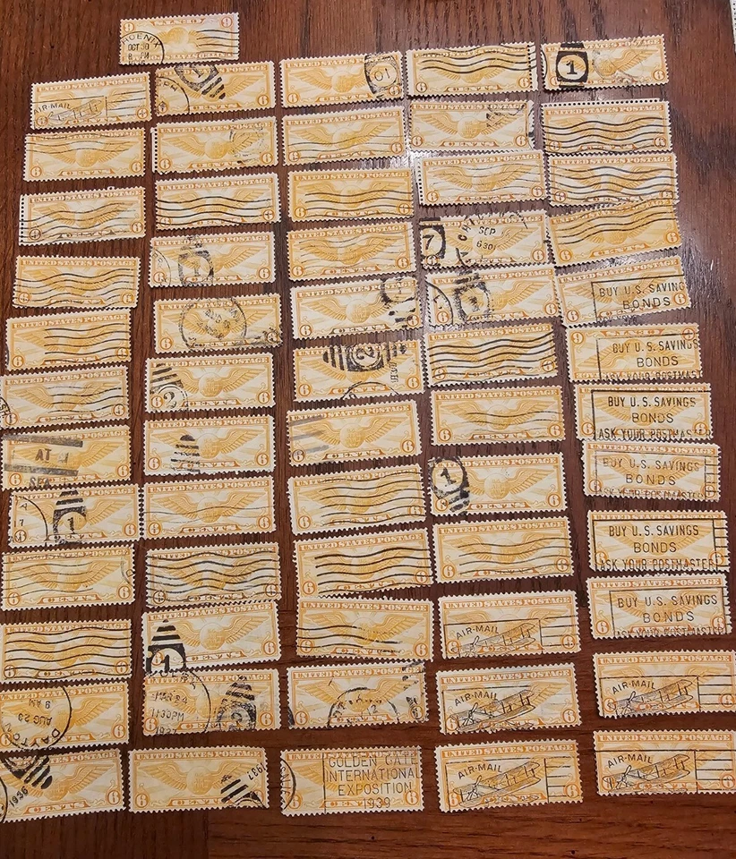 Lot 61 VTG US AIRMAIL STAMPS 1930s WINGED GLOBE C19 Biplane Bond Cancelations - Image 1 of 4