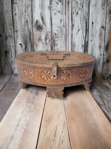 Antique Old Wooden Hand Made Money Box Floral Design Carved Wood Storage Box - Picture 1 of 6