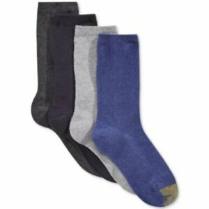 Gold Toe Women's 4-Pack Flat Knit Solid Socks Size 6-9 Blue Gray Black 5635