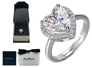Craftuneed adjustable three prong heart shape faux diamond ring 925 silver gift - Picture 1 of 7