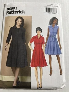 UNCUT Butterick Pattern B6091 Misses Gored Dress 3 Views 8 10 12 14 16 - Picture 1 of 2