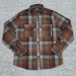 Jeremiah Shirt Men M Brown Plaid Flannel Wool Blend Fleece American Legacy - Picture 1 of 9