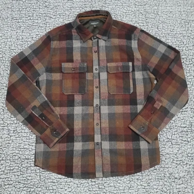 Jeremiah Shirt Men M Brown Plaid Flannel Wool Blend Fleece American Legacy - Image 1 of 4