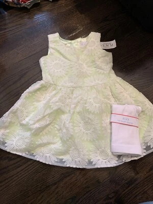 NEW! Children’s Place Girls Green Lil Daisy Lace  Dress SZ 3t NWT With Leggings - Image 1 of 4