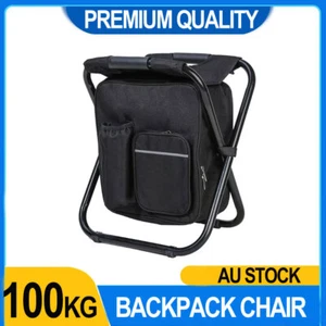 Backpack Chair Folding Stool Insulated Cooler Bag Beach Fishing Camping Hiking - Picture 1 of 12