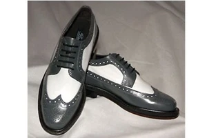 Men's Leather Grey and White Wing Tip Dress Shoe with Thick Soles - Picture 1 of 1