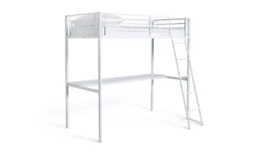 Habitat Riley High Sleeper Metal Bed Frame & Desk - White - Picture 1 of 7