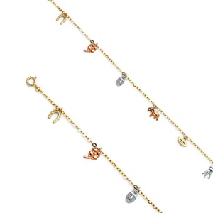 GOLD - 14K Tri Color Lucky Chain Anklet - 9+1" - Picture 1 of 3