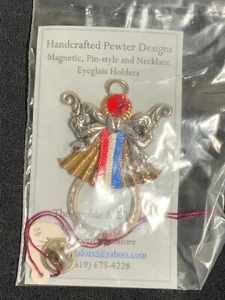 New Handcrafted Pewter Design Pin Style Multicolor Angel Eyeglass Holder - Picture 1 of 2