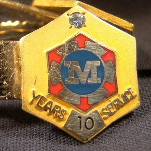 Vintage 10 Year Service Award Tie Clip Genuine Diamond 12 K Gold Filled M - Picture 1 of 7