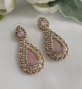 pink new indian pakistani designer polki kundan stones pearl earring Jewellery - Picture 1 of 5