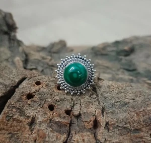 Anello fatto a mano in argento sterling 925 pietra preziosa malachite natural... - Foto 1 di 12