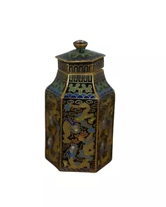 Tarro botella vintage con tapa octogonal esmalte cloisonne dragones chinos 3" - Imagen 1 de 10