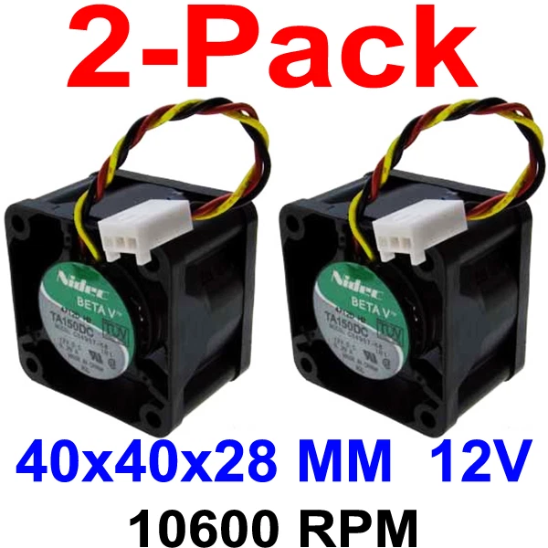 Nidec 12V 0.29A 40x40x28mm Case Fan 3PIN Speed Sensor (2-Pack) - Image 1 of 1