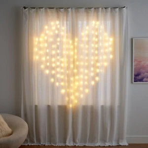 Pottery Barn PB Teen Heart Light Up sheer panels: set of 2, 52x96 white with LED - Picture 1 of 3