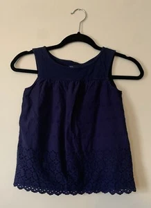 Girls Gap Surf Eyelet Navy Blue Size M (8) Scalloped Hem Tank 100% Cotton - Picture 1 of 6
