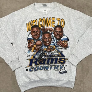 NWT NOS 1996 ST LOUIS RAMS CARICATURE CREWNECK SIZE L ISAAC BRUCE KEVIN CARTER - Picture 1 of 16