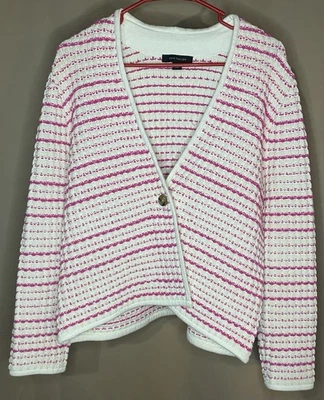 Ann Taylor вязаный кнопка спереди кардиган свитер женщин большой очень хороший розовый/белый - Изображение 1 из 3