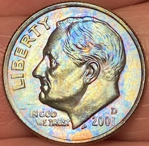 2001-D Roosevelt Dime schöne brillante regenbogenfarbene Münze #18 - Bild 1 von 12