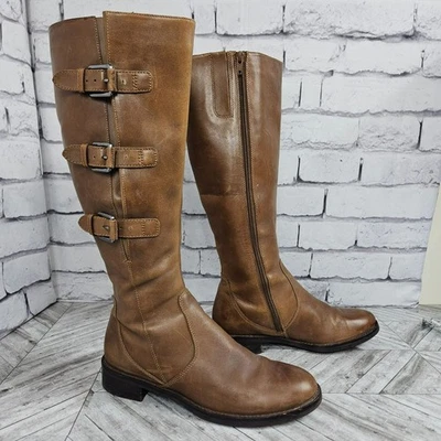 Botas de moto de montar de cuero marrón ECCO para mujer 38 EE. UU. 7,5 hebillas cremallera tacón bajo Foto 1 de 4