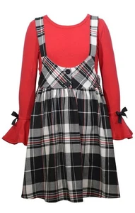 NEW Bonnie Jean Girls Size 5 "RED BLACK-WHITE PLAID" Top Babydoll Jumper Dress - Picture 1 of 4