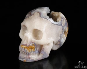 2.0" Blue Sakura Agate Geode Hand Carved Crystal Skull, Realistic - Picture 1 of 9
