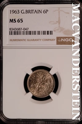 Great Britian:1963 Six Pence-NGC MS 65 Brilliant Uncirculated #SLG189 - Image 1 of 2