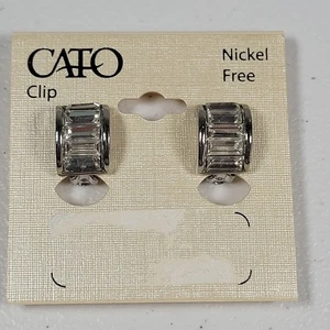 Cato Clip-On Earrings Silver Tone Baguette Rhinestones Nickel Free NWT - Picture 1 of 5