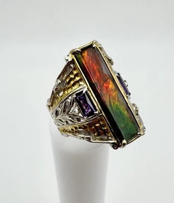 Anillo Amatista Ammolita Plata Esterlina Gemas Michael Valitutti RARO Talla 8 Foto 1 de 4
