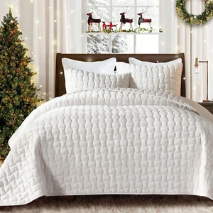 Velvet Quilt King Size - Luxury Cozy Cream White King Quilt Set, Lightweight Sof - Picture 1 of 9