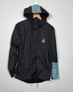 Quiet Life Men's Black Teal Striped Hooded Jacket Windbreaker Medium Lightweight - Picture 1 of 11