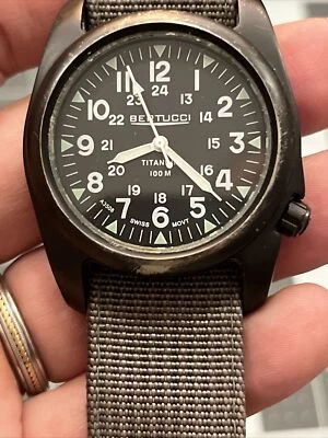 Bertucci A-2T Vintage Titanium Black men's Watch gun metal military new battery - Image 1 of 4