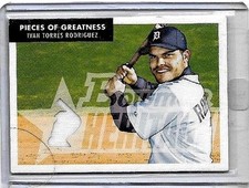 IVAN RODRIGUEZ 2007 BOWMAN HERITAGE PIECES OF GREATNESS GAME USED JERSEY