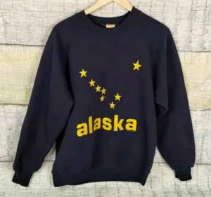 Vintage Alaska College House Sweatshirt Mens Large Navy Blue, Stars State Flag - Picture 1 of 17