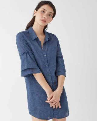 NUEVO Espléndido Vestido Camisa Cambray 2 Piezas Para Mujer y Cami Volantes Manga Campana S $168  Foto 1 de 4