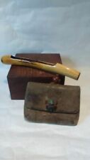 Japanese Edo Staghorn and leather Tobacco pouch and Pipe case