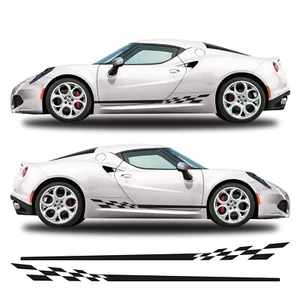 Chequered Flag Side Stripes Graphics Fits Alfa Romeo 4c Vinyl Decals Stickers - Picture 1 of 3