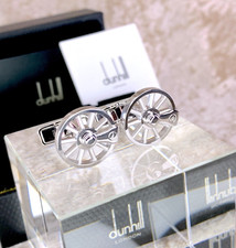 Authentic Alfred Dunhill Cufflinks Rotary Wheel Sterling Silver with Case &Card