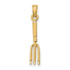 3D Fork Garden Tool Charm In Real 14k Yellow Gold