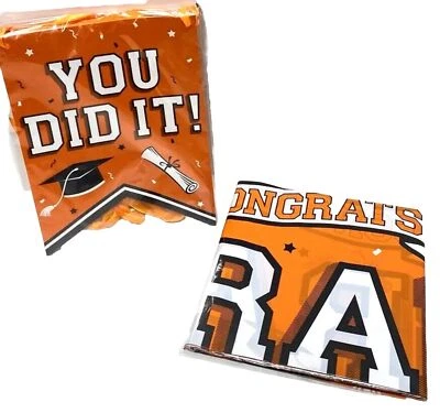 Mantel Fiesta Graduación Naranja Felicidades Grad You Did It Banner Decoración Foto 1 de 4