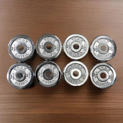 8 York 2 1/2 lb Standard Chrome Barbell Weights 1” Bar Hole 20 lbs Total 💪 - Image 1 of 4