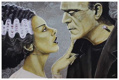 Litografia com estampa de belas artes Frankenstein & Frankenbride Mike Bell - Imagem 1 de 4
