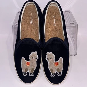 Mocassini donna Soludos blu navy velluto/velluto lama slip on taglia 7 - Foto 1 di 7