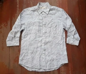 Journal Standard JS Works Japan Linen Gray Stripe Minimal Casual Shirt Sz L - Picture 1 of 7