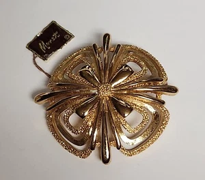 VINTAGE SIGNIERTE MONET GROSSE GOLDTON PIN BROSCHE NOS mit Orig-Etikett - Bild 1 von 6