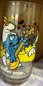 Schlumpf HARMONY Musik Schlumpf Trinkglas 1983 Peyo Wallace Berrie & Co 6" - Bild 1 von 2