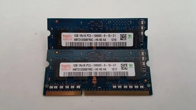 Hynix 2GB(2X1GB) PC3-10600 DDR3-1333MHz non-ECC Unbuffered CL9 204-Pin So-Dimm - Image 1 of 2