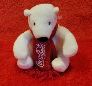 4" White Polar Bear Plush Coca Cola Red Neck Scarf  Coke Ad Promo - Picture 1 of 5