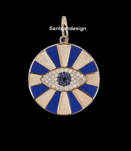 Hermoso Colgante Disco Mal de Ojo Diamante Zafiro Azul Lapislázuli Plata Dije - Imagen 1 de 2