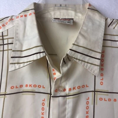 Old Skool shirt men XL button up short sleeve AOP Logo windowpane retro Vtg - Image 1 of 4